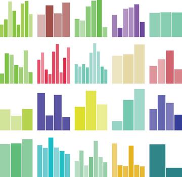Colorful diverse bar graphs and charts illustrating data visualization vector