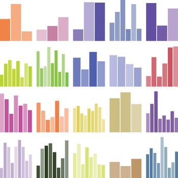 Abstract colorful bar charts and graphs visualizing data trends on white vector