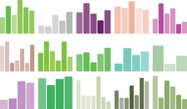 Colorful bar charts collection with data visualization on a white background vector
