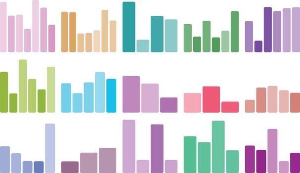 Colorful abstract bar charts representing data analysis and statistical graphs vector