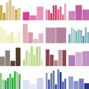 Multiple colorful bar charts abstractly representing data and statistics. vector