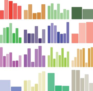 Colorful abstract bar charts and data graphs on a clean white background. vector