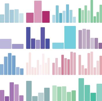 Colorful data visualization bar charts representing trends and statistics. vector