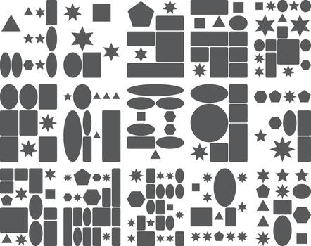 Collection of dark gray geometric shapes forming an abstract pattern on white vector