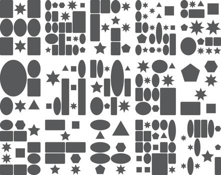 Geometric abstract pattern of diverse black shapes scattered on a white background vector