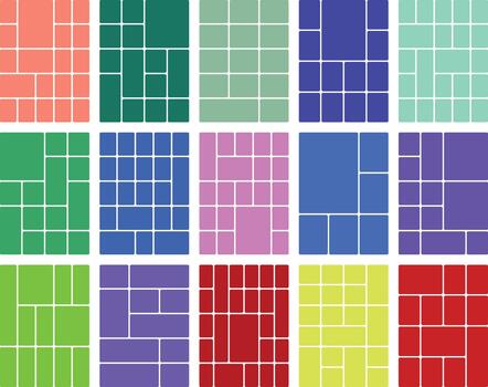 Vibrant abstract geometric grid mosaic patterns set of rounded rectangles vector