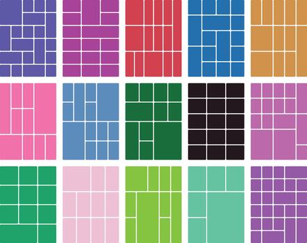 vistoso resumen geométrico patrones, diverso rectangular mosaico cuadrícula diseño diseño vector