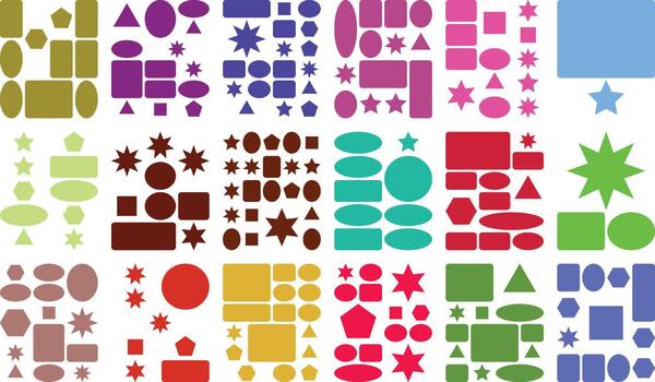 Colorful varied geometric shapes collection and abstract design pattern vector