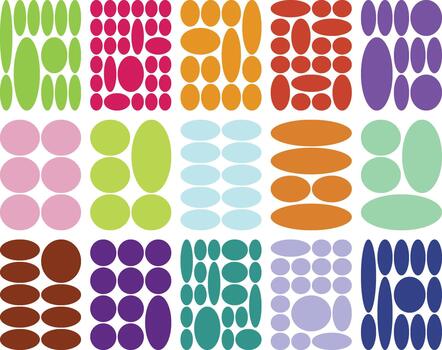 Vibrant abstract geometric shapes pattern with diverse circles and ovals vector
