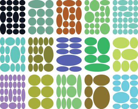 Colorful geometric circles and ovals pattern on white background grid texture vector
