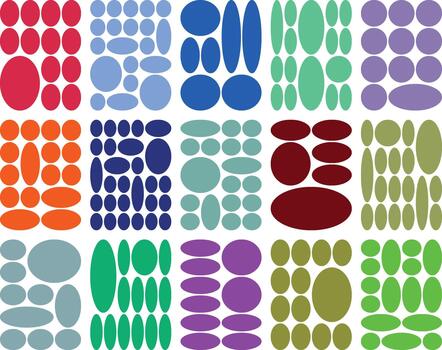 Colorful geometric shapes pattern in a grid of varied ellipses and circles. vector