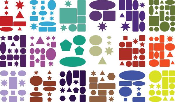 Diverse colorful geometric shapes in a vibrant abstract pattern background vector