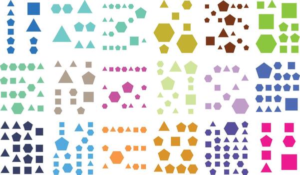 Diverse colorful geometric shapes pattern in a grid, abstract modern design vector