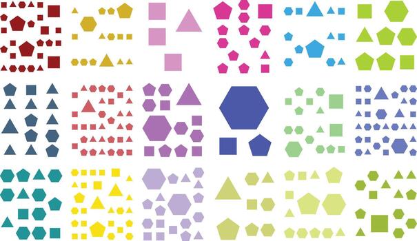 Colorful geometric shapes arranged in a diverse grid pattern abstract design vector