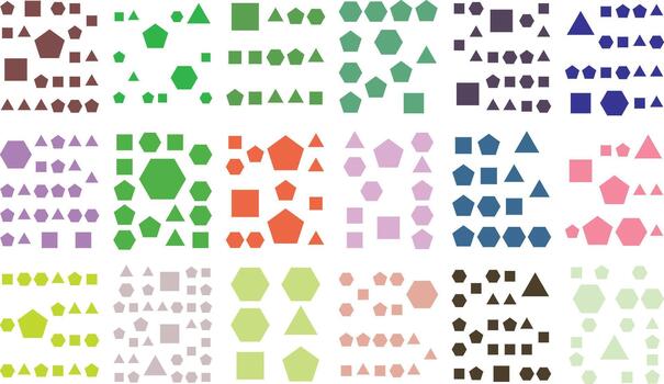 Colorful geometric shapes grid pattern, diverse abstract background elements vector