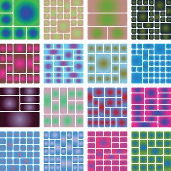 Abstract colorful gradient geometric block pattern variations on white vector