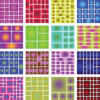 Vibrant gradient geometric patterns abstract grid design with rounded rectangles vector