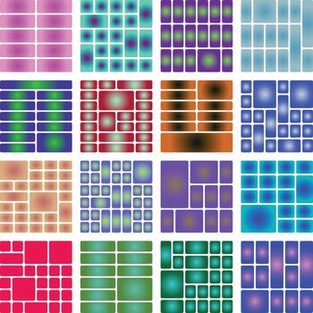 Abstract geometric patterns with colorful gradient rectangles and squares design vector