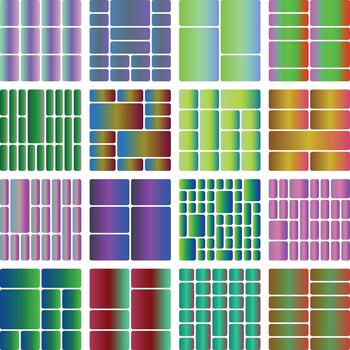 Abstract geometric grid design with diverse gradient colored rectangles and squares vector