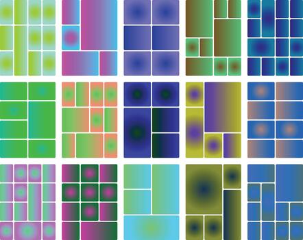 Modern mosaic of smooth color gradients in geometric block arrangement vector