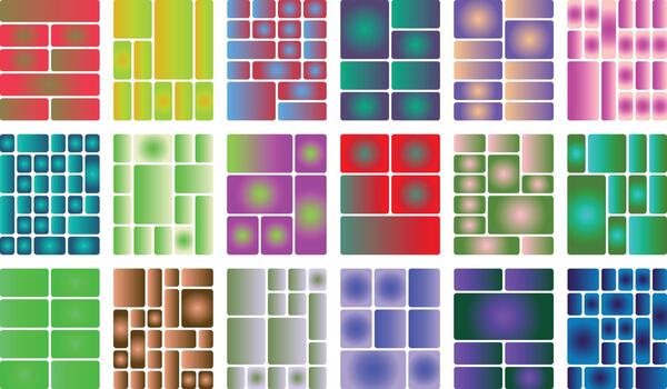 Colorful abstract background with various geometric shapes and radial gradients. vector