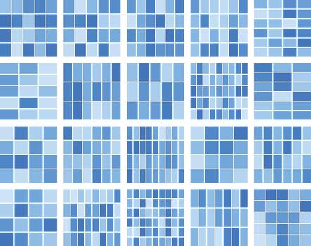 Abstract blue grid patterns collection showcasing diverse geometric layouts vector