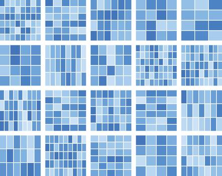 Geometric blue square and rectangle pixel pattern abstract grid background vector
