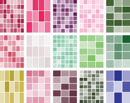 Collection of vibrant and subtle color palettes with geometric patterns. vector