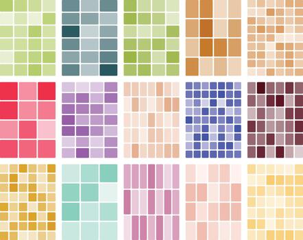 Collection of diverse abstract geometric patterns featuring colorful squares vector