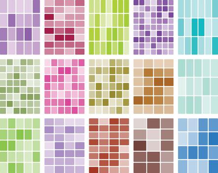 Vibrant geometric mosaic tile patterns in a diverse color palette set vector