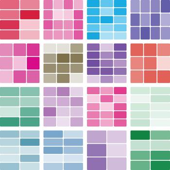 Diverse vibrant abstract color palettes, gradient swatches grid pattern design. vector