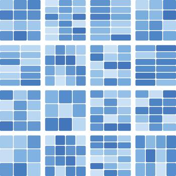 resumen azul cuadrícula modelo mosaico con variar sombras y diverso bloquear diseños vector