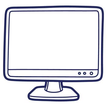 Blue outline of computer monitor screen with blank display and stand on white background illustration vector