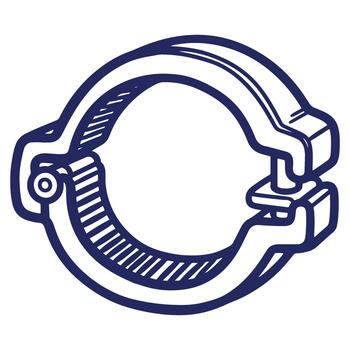 Drawn illustration of a clamp representing industrial design and mechanical components for engineering and technology applications with detailed line work vector