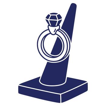 elegante diamante anillo ilustración en monitor estar simbolizando compromiso y amor con azul color paleta en blanco antecedentes vector