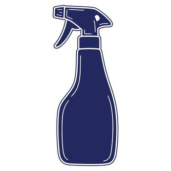 Isolated spray bottle illustration in dark blue with a white outline on a clean white background and simple trigger design vector