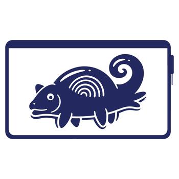 Stylized Chameleon Illustration Encased in a Rectangular Border Modern Design Element Graphic Resource Silhouette of Animal Symbol vector