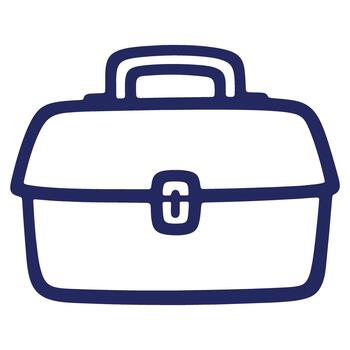 Simple dark blue outline of a toolbox or briefcase against white background representing work or organization symbol vector