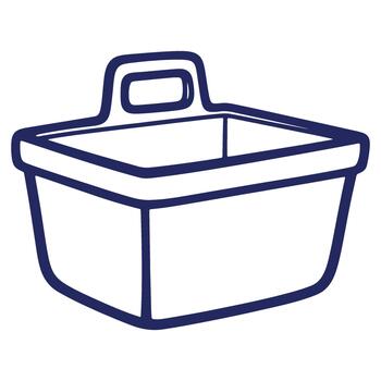 Outline illustration of a portable storage container or basket with carrying handle for household organization and decluttering minimal design vector