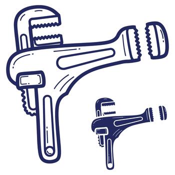 Illustration of Adjustable Pipe Wrench Tool Depicted in Two Sizes With Outlined Style Perfect for DIY and Construction Projects vector