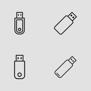 USB flash drive outline icons set for computer accessories vector