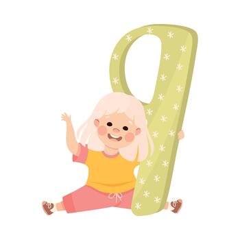 pequeño niña con enorme número nueve o número aprendizaje básico contando ilustración vector