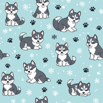 un modelo con siberiano perros esquimales y pata huellas dactilares vector