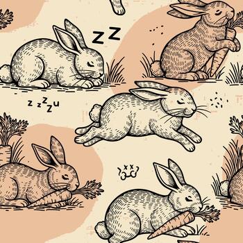 patrones sin fisuras con conejos y zanahorias vector