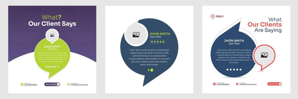 Modern testimonial and feedback template bundle for client review and rating showcase vector