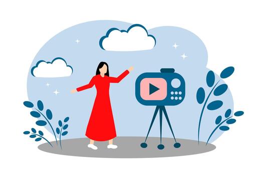 The blogger shoots a on camera. Blogging, Content Creation, and Popularity Concept vector