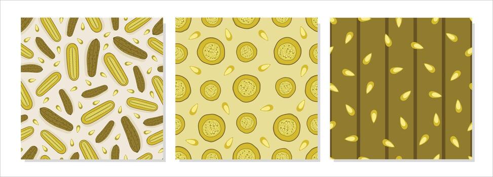 Pickle seamless pattern. Repeatable pickled cucumbers slices and seed background for kids, textile, fabric print and decoration vector
