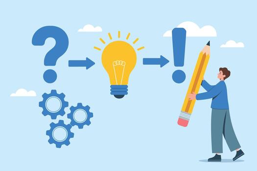 creativo pensando y problema resolviendo proceso concepto. idea Generacion y innovación flujo de trabajo ilustración. vector