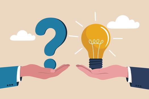 problema resolviendo y idea Generacion concepto , ilustración. pregunta y responder innovación solución negocio concepto. vector