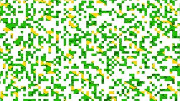 uma fundo preenchidas com espalhados verde e amarelo píxeis simbolizando criptografado digital fortuna, blockchain finança, e baseado em dados financeiro sistemas video